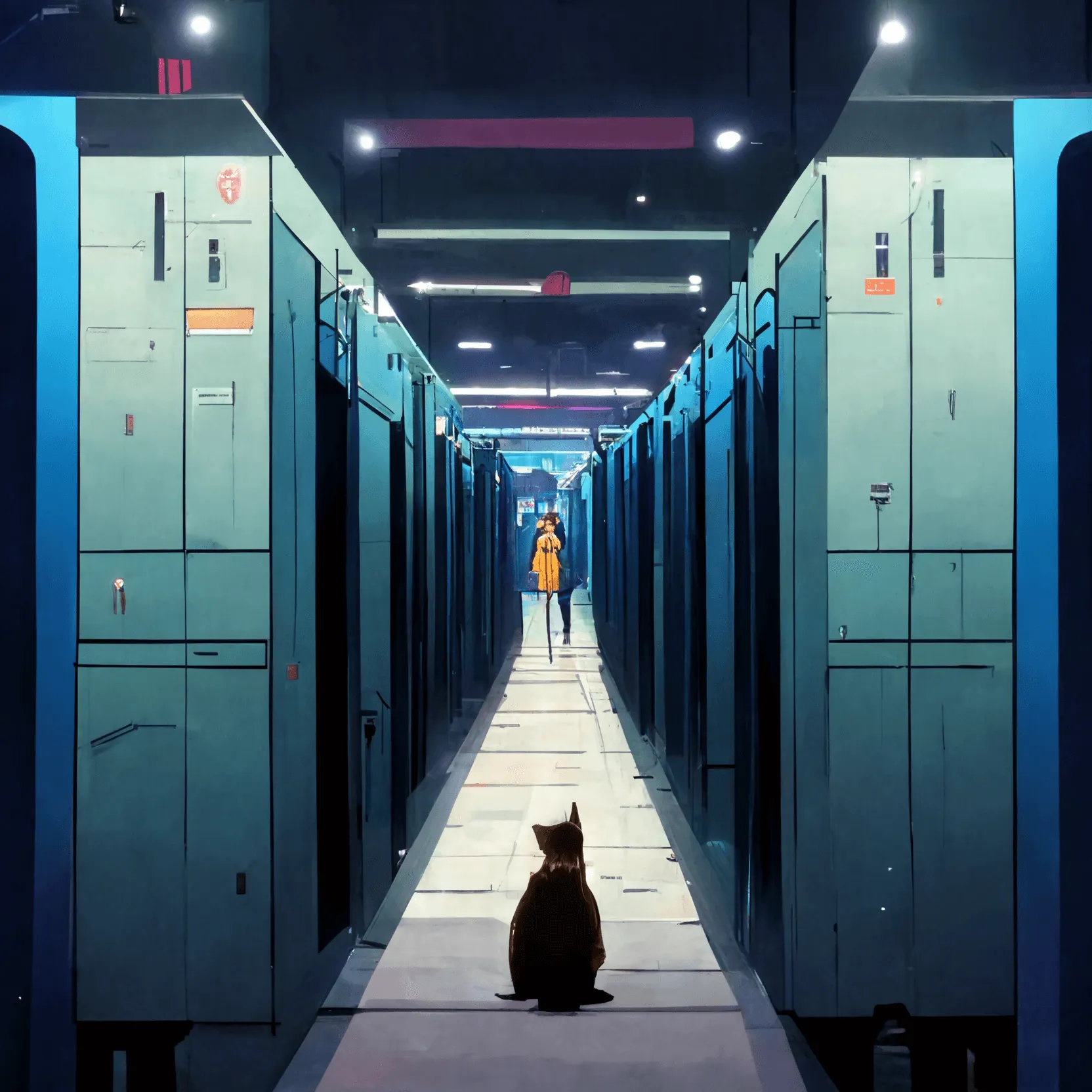 cat in a server room